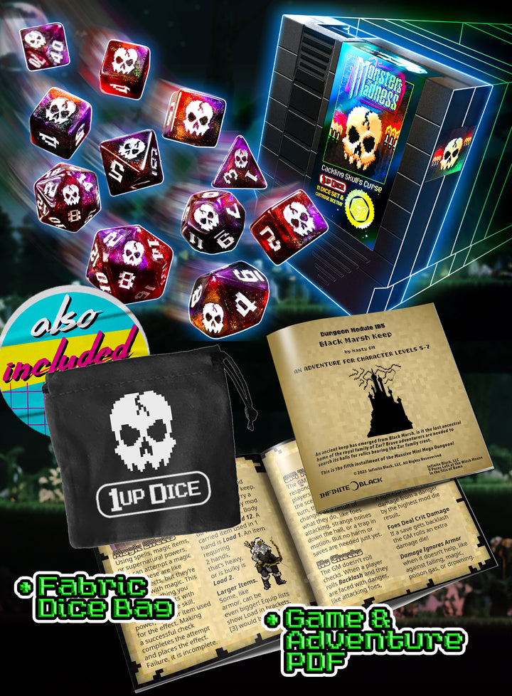 1UP-Dice Cackling Skull polyhedral set