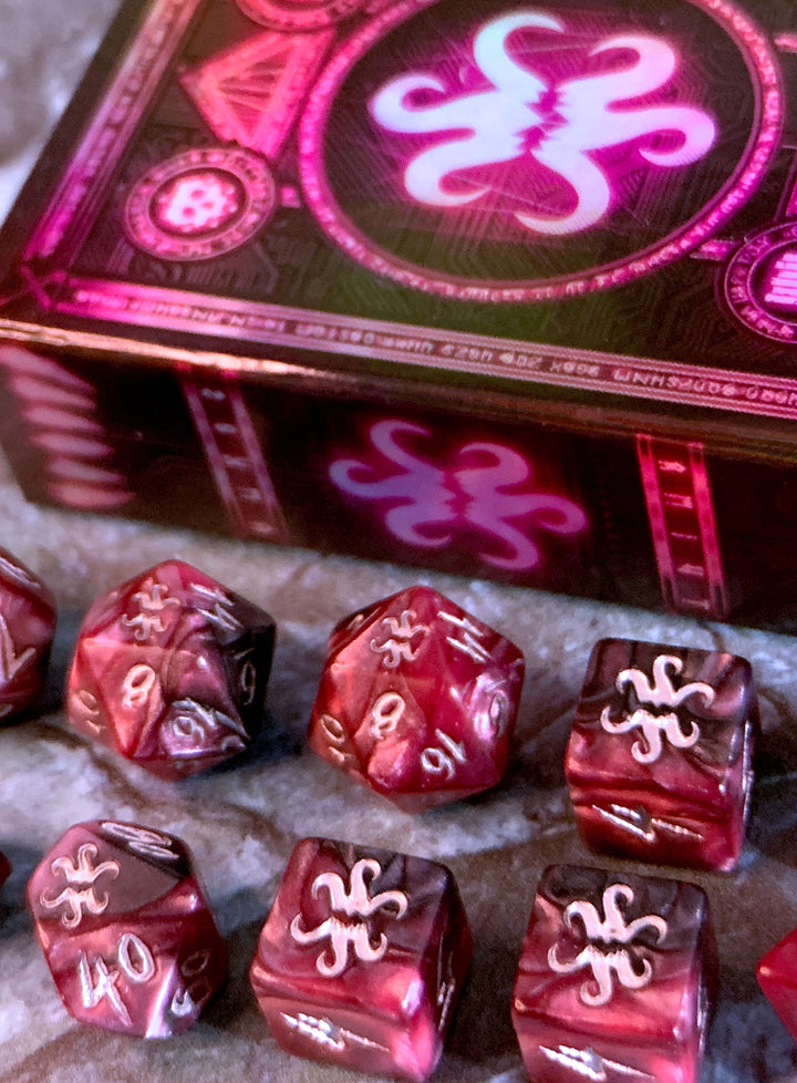 THEY Elder Dice - Silver Ink on Magenta and Black