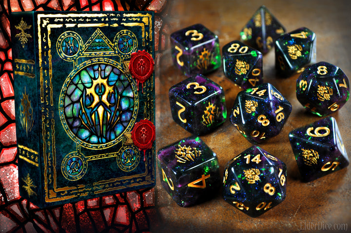 Crest of Dagon Elder Dice - Mythic Glass and Wax Edition